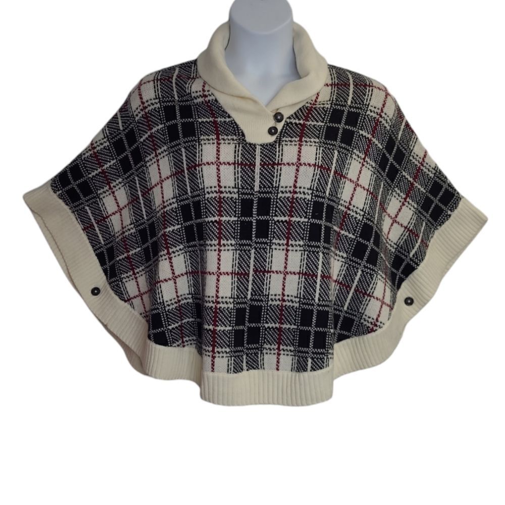 TALBOTS plaid lambswool blend‎ knit light academia sweater poncho XS